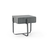 Noto bedside table with wood veneer finish and sleek geometric metal frame
